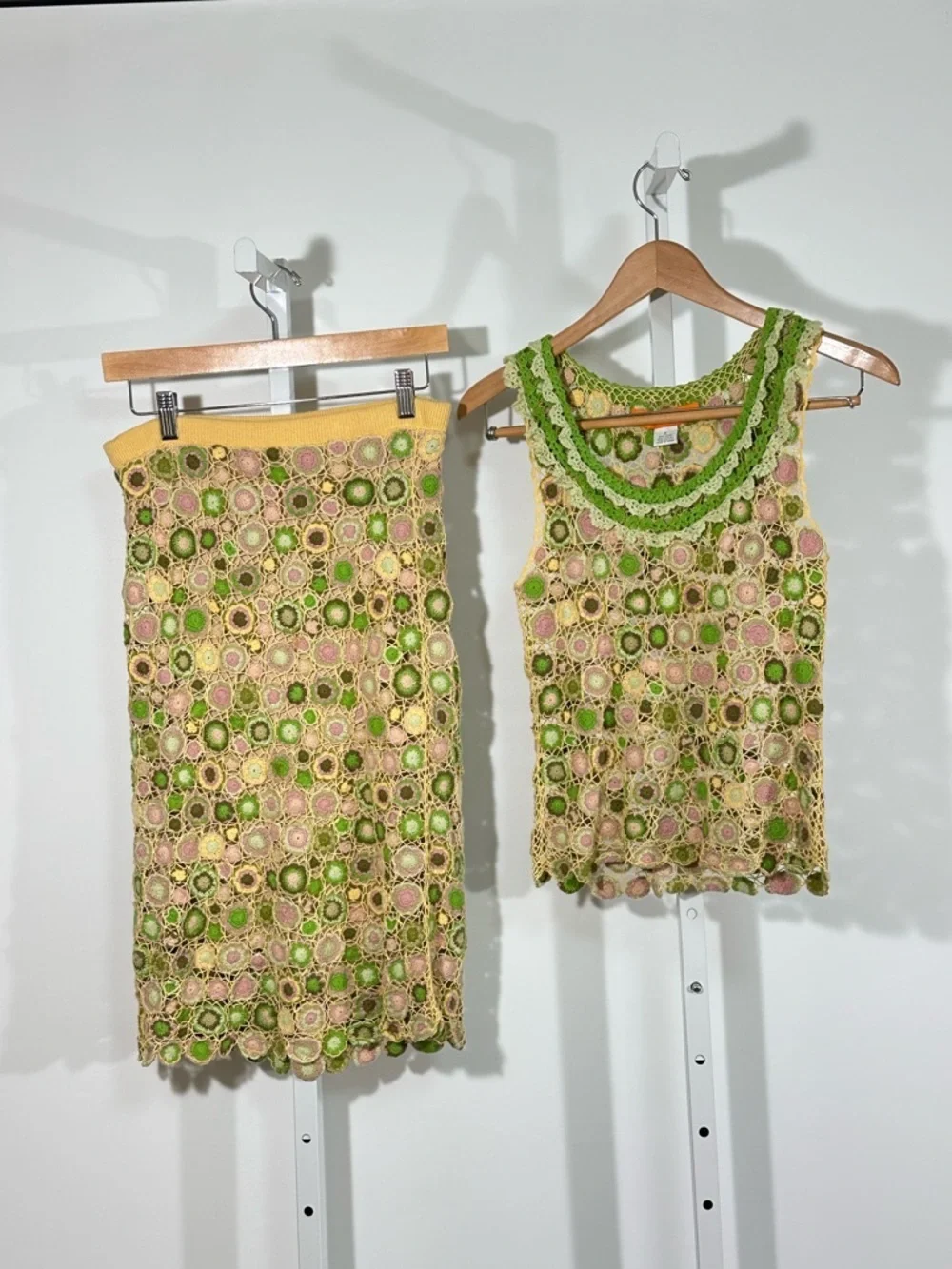 Cynthia Cynthia Steffe Crochet Skirt Green Floral 2pc Y2K Boho Festival Set S/M